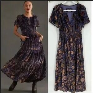 Anthropologie Somerset Floral Burnout Velvet Maxi Dress Plus 2X Boho Fairycore